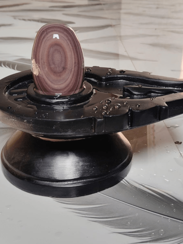 5” Designer Purple Narmadeshwar Shivling with Natural Circular Stone Pattern & 10” Black Jaladhari Base