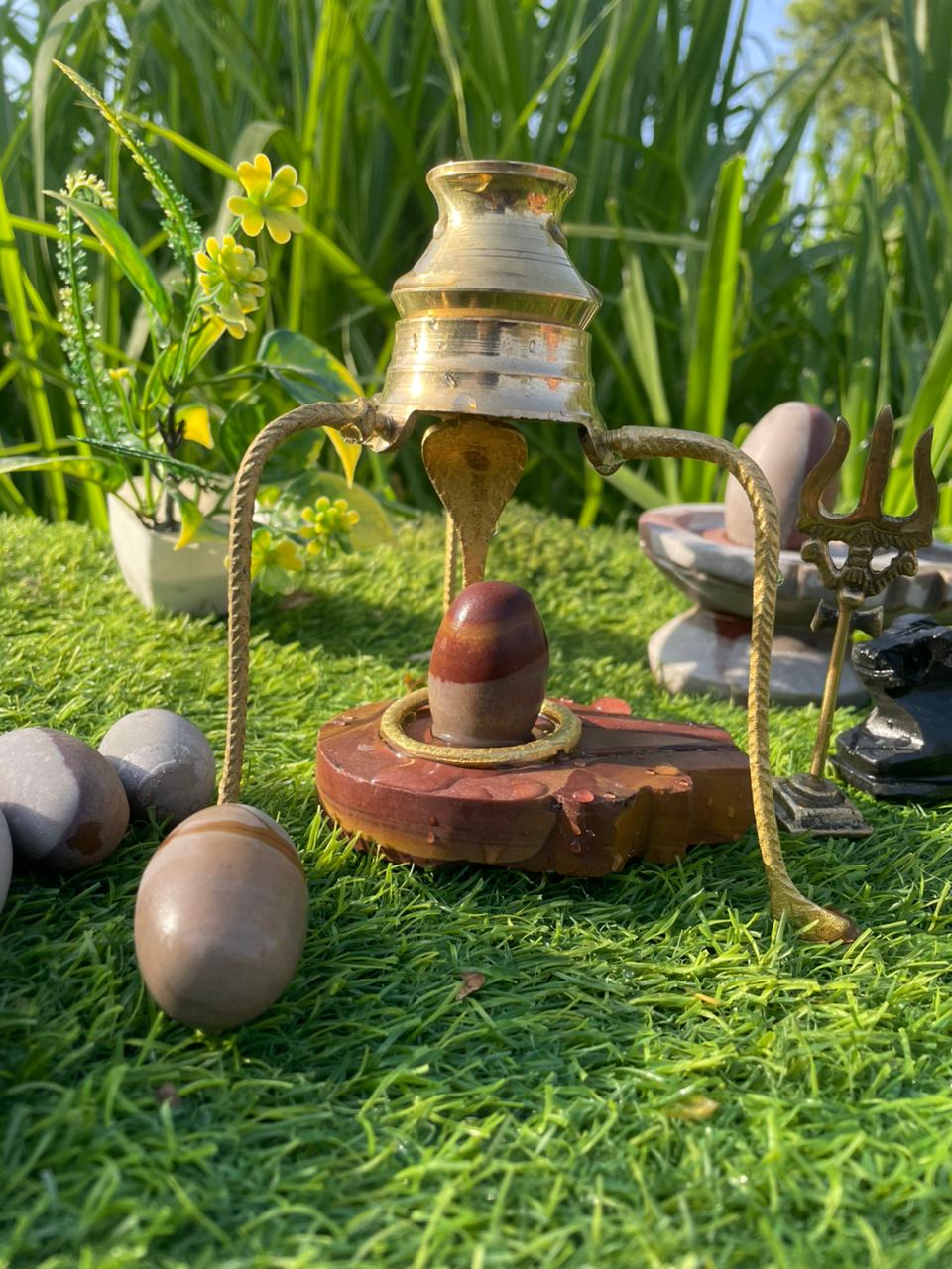 2 Inch Sacred Narmadeshwar Shivling Set with Brass Jaladhari Stand