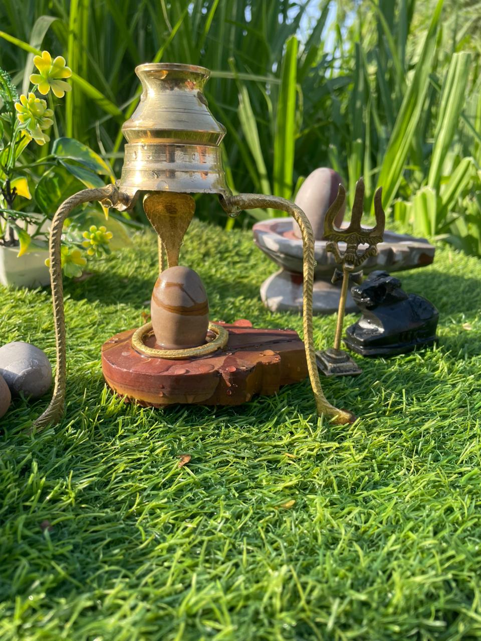 2 Inch Narmadeshwar Shivling Set with Brass Abhishek Stand & Nandi