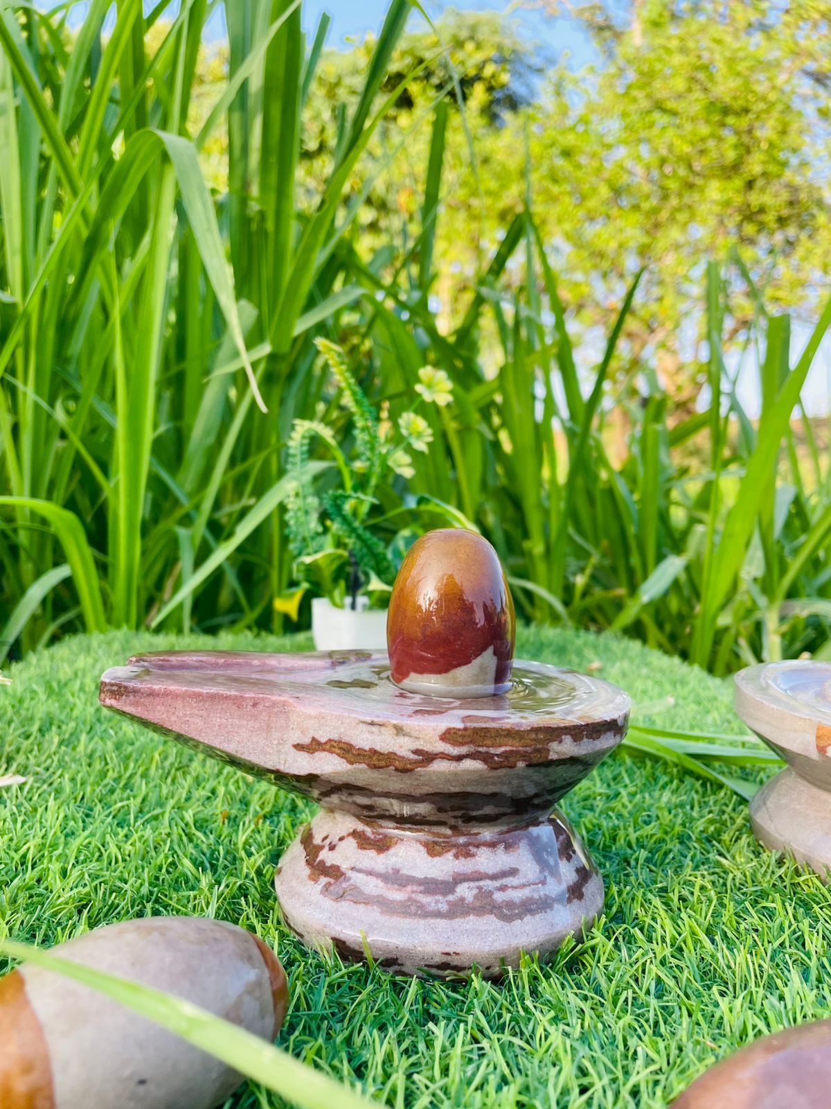 2.5 Inch Narmadeshwar Shivling with 5 Inch Natural Stone Jaladhari