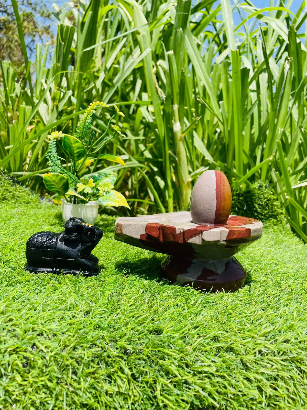 2.5 Inch Narmadeshwar Shivling with 5 Inch Marble Jaladhari & Nandi Set