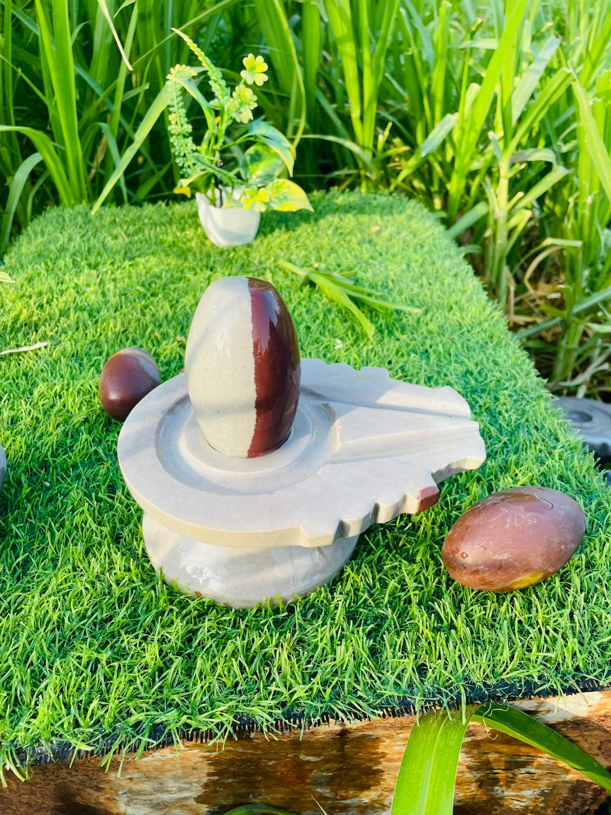 3 Inch Original Narmadeshwar Shivling with 6 Inch Marble Finish Jaladhari – Dual Tone Sacred Stone
