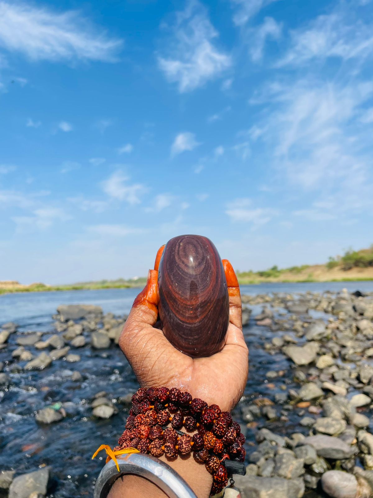 3 Inch Original Narmadeshwar Shivling with 6 Inch Jaladhari – Rare Brown Pattern Sacred Stone