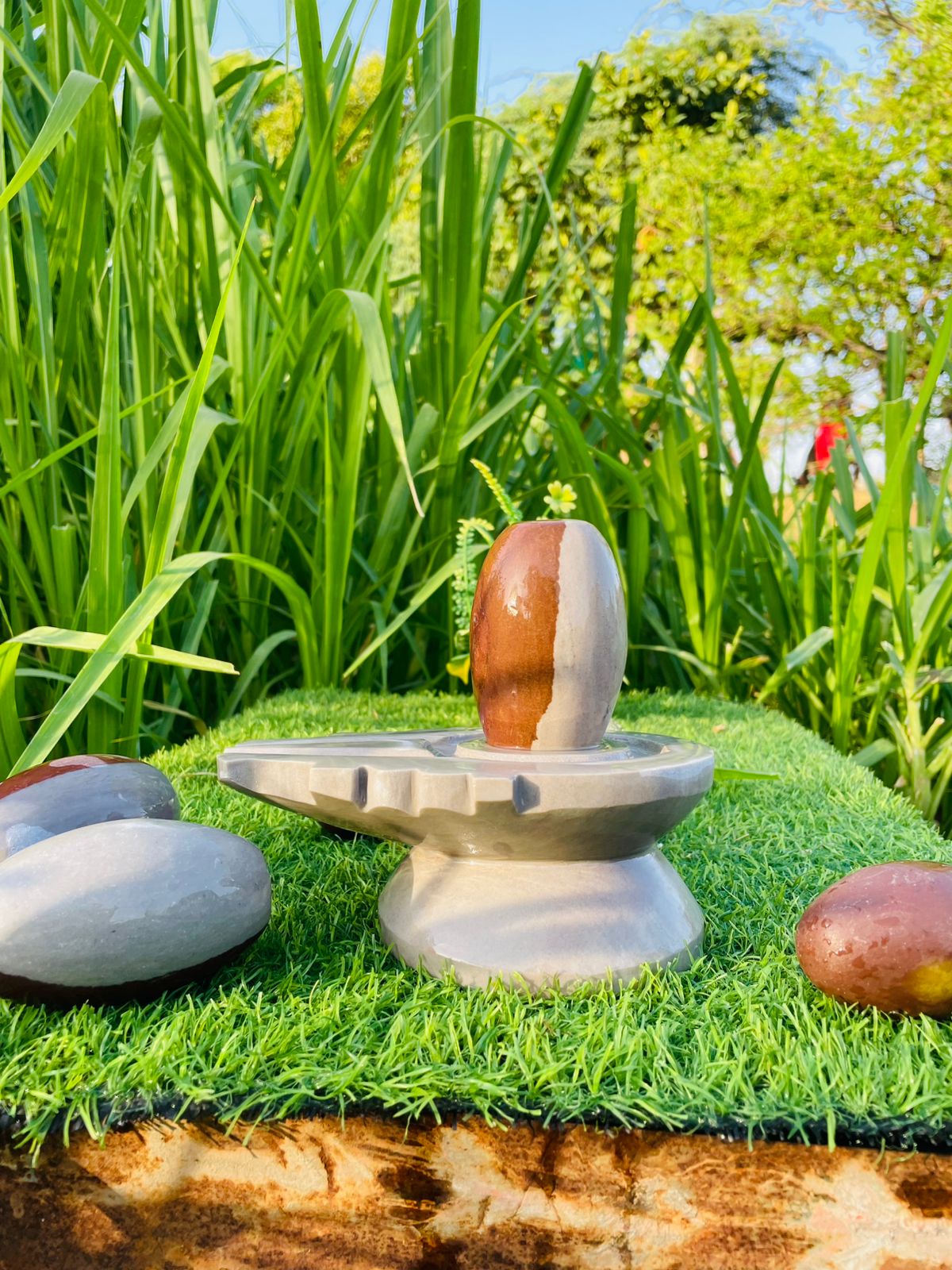 3 Inch Original Narmadeshwar Shivling with 6 Inch Jaladhari – Dual Tone Sacred Stone