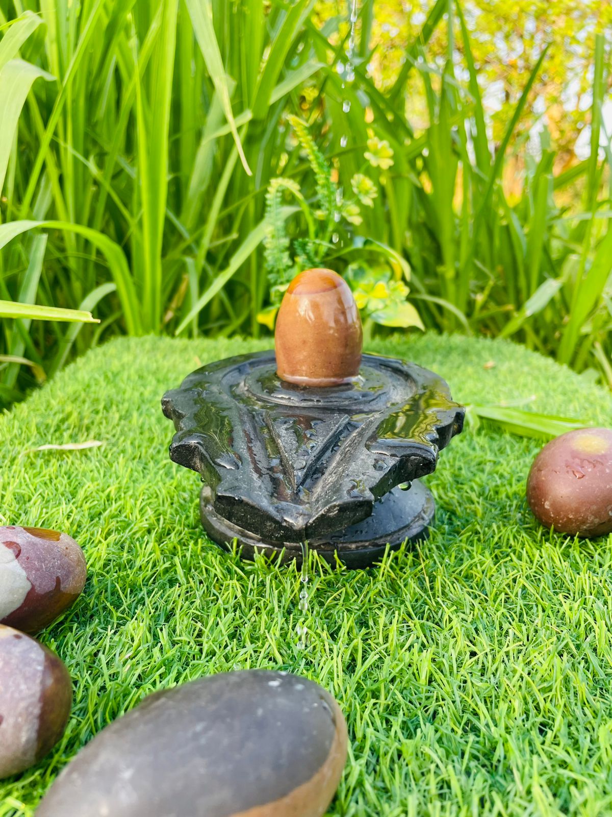 3 Inch Brown Narmadeshwar Shivling with 6 Inch Designer Black Jaladhari