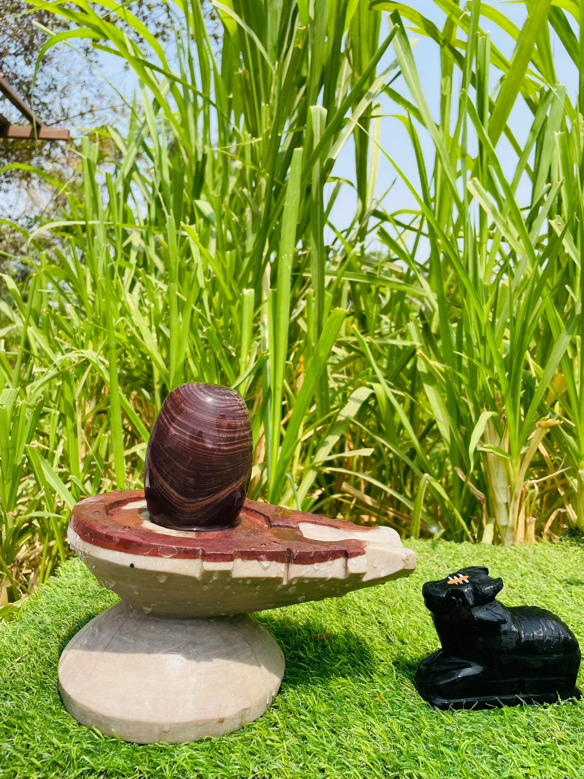 4 Inch Designer Narmadeshwar Shivling with 8 Inch Marble Jaladhari & Nandi Set