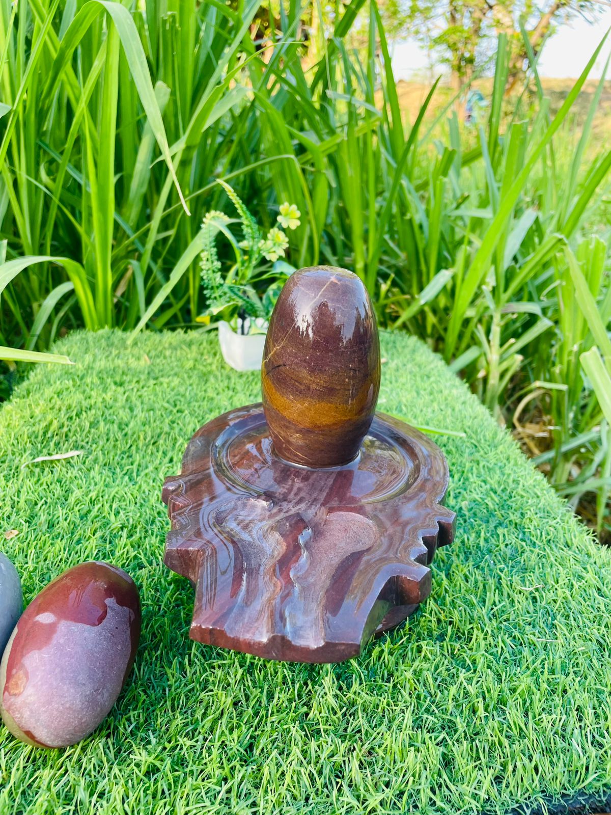 4 Inch Premium Narmadeshwar Shivling with 8 Inch Designer Jaladhari – Natural Stone Finish