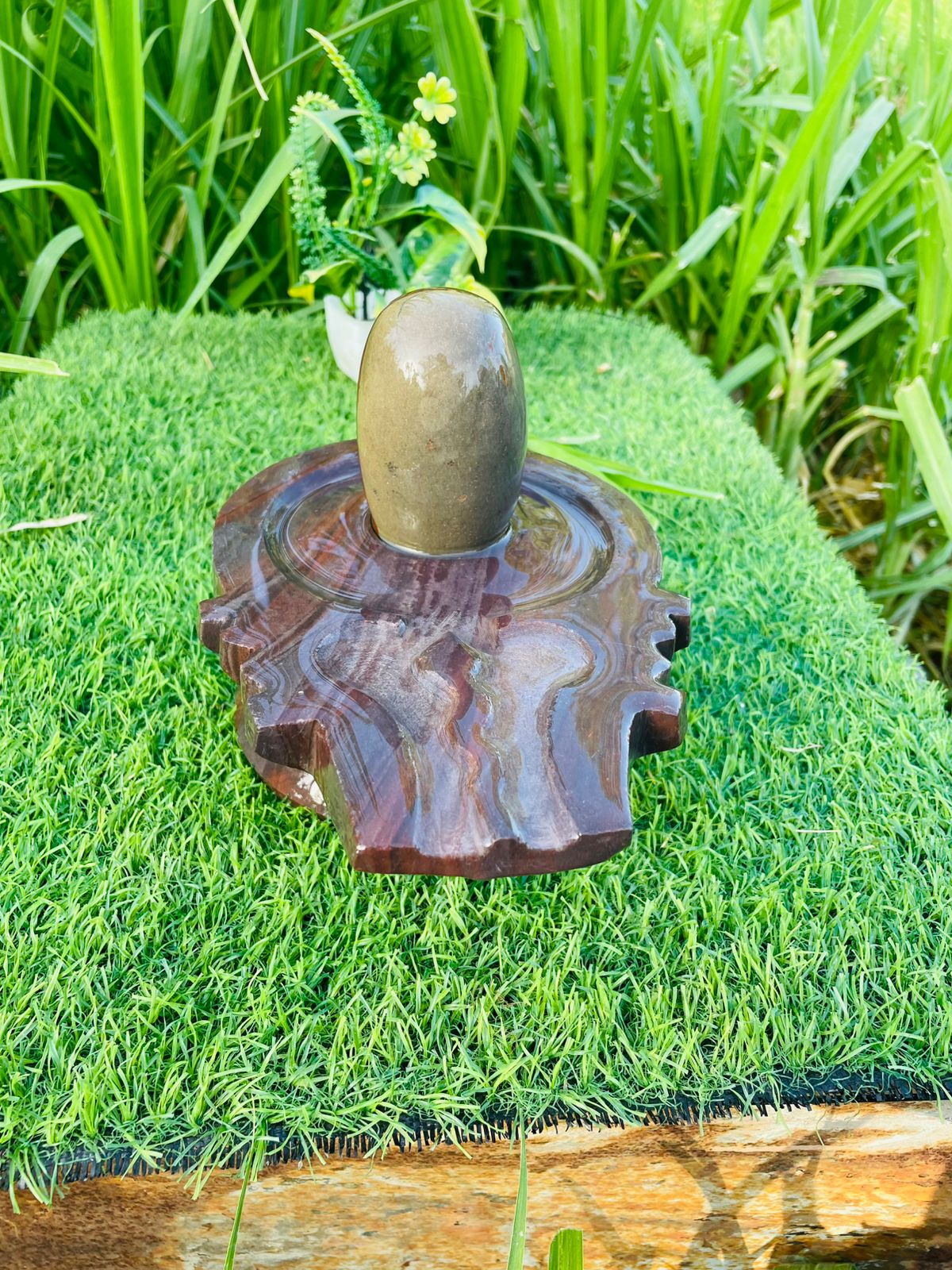 4 Inch Natural Grey Narmadeshwar Shivling with 8 Inch Designer Jaladhari – Handmade Stone Shivling