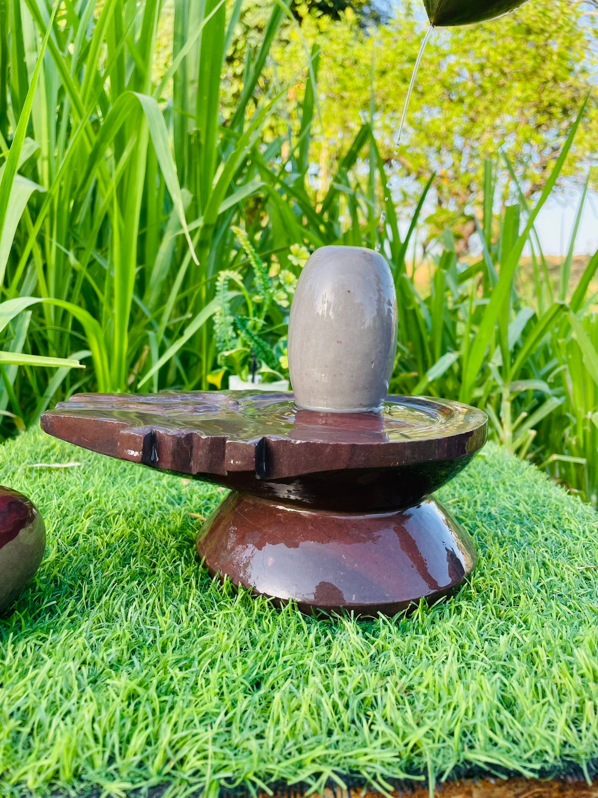 4 Inch Grey Narmadeshwar Shivling with 8 Inch Brown Jaladhari – Handcrafted Sacred Stone