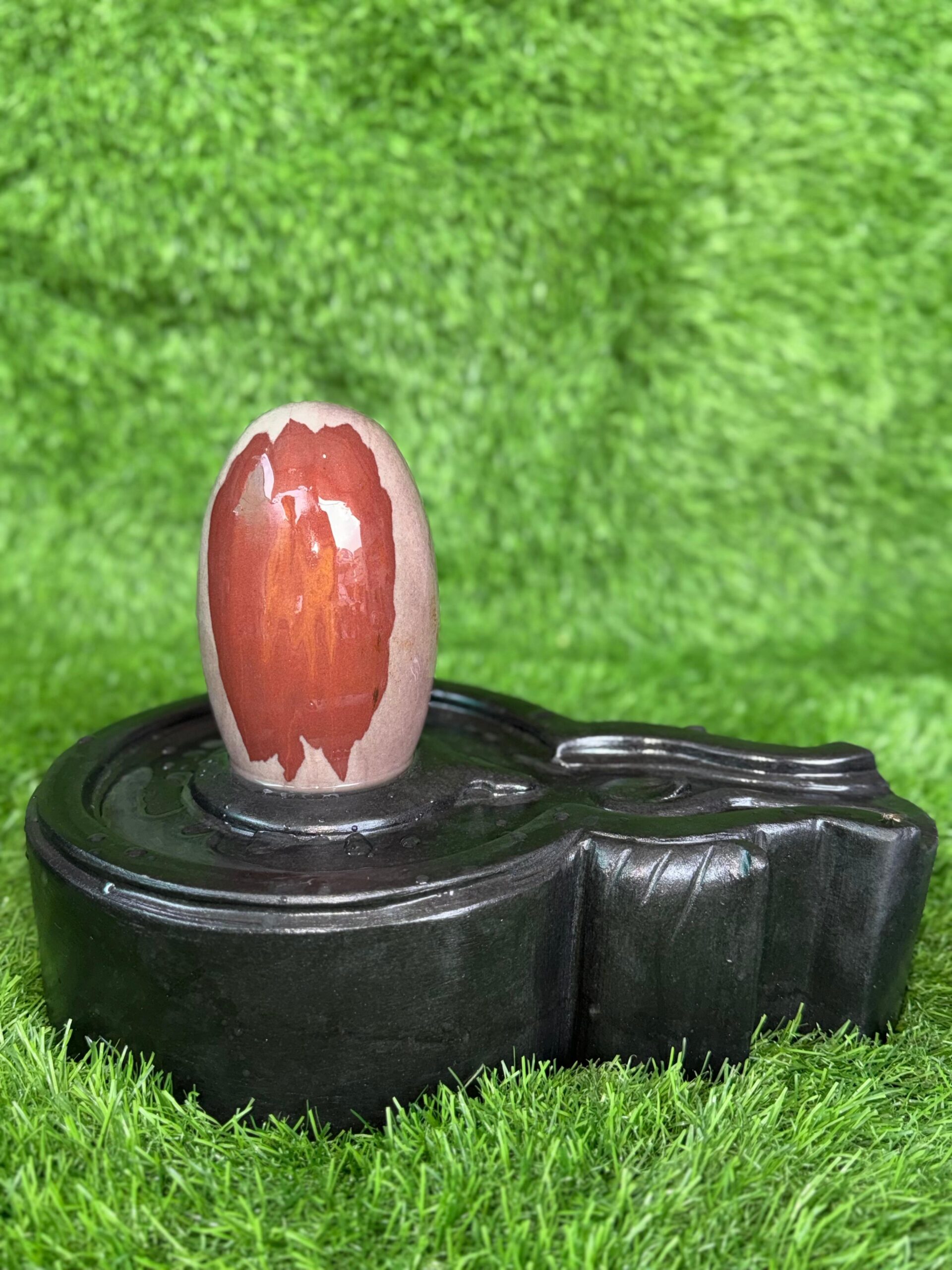 6” Designer Dual Tone Narmadeshwar Shivling with 12” Premium Black Jaladhari Base – Sacred Handmade Stone Shivling